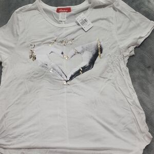 White T-Shirt with Gold and Black Heart Design